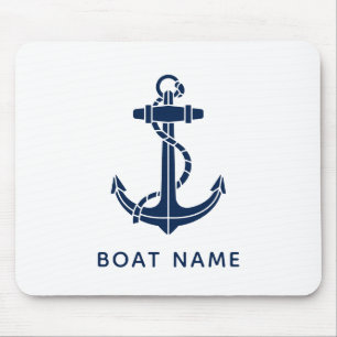 Tapis De Souris Nom du bateau moderne Marine Blue Ancre Crew Custo