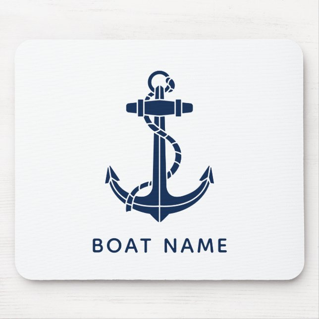 Tapis De Souris Nom du bateau moderne Marine Blue Ancre Crew Custo (Devant)