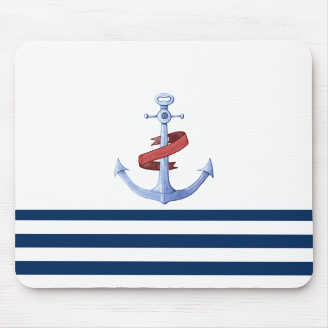 Tapis De Souris Nom du bateau nautique, Ancre Bleue Marine Bleu ra (Devant)