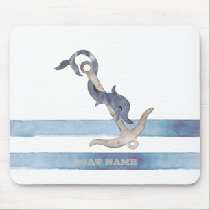 Tapis De Souris Nom du bateau nautique, Ancre Dauphin Stripes