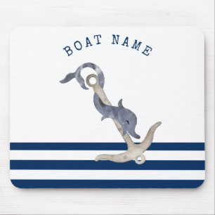 Tapis De Souris Nom du bateau nautique, Ancre Dolphin Marine Bleu