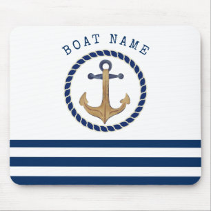 Tapis De Souris Nom du bateau nautique, Ancre rétro bleu marine