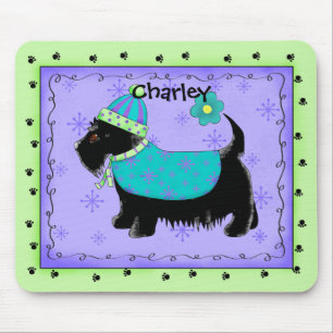 Tapis De Souris Nom du chien de Terrier écossais noir Vert personn
