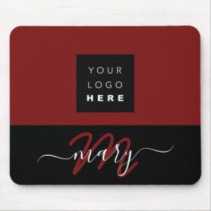 Tapis De Souris Nom du logo personnalisé Monogramme Noir Blanc BUr