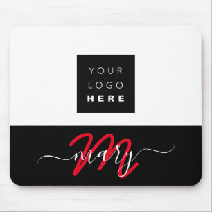 Tapis De Souris Nom du logo personnalisé Monogramme Rouge noir bl