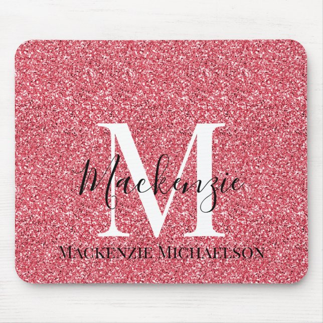 Tapis De Souris Nom du monogramme de la Parties scintillant rouge  (Devant)