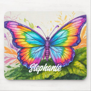 Tapis De Souris Nom du monogramme de papillon artistique personnal