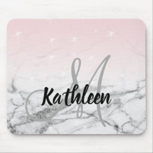Tapis De Souris Nom du monogramme en marbre rose gris Rose