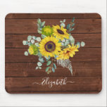 Tapis De Souris Nom du monogramme Fleur de soleil jaune bois rusti<br><div class="desc">Une mousepade de tournesol rustique en bois et aquarelle. Amoureux pour vous-même,  pour un cadeau ou pour un ami. Conçu pour vous par Blackberry Boulevard.</div>