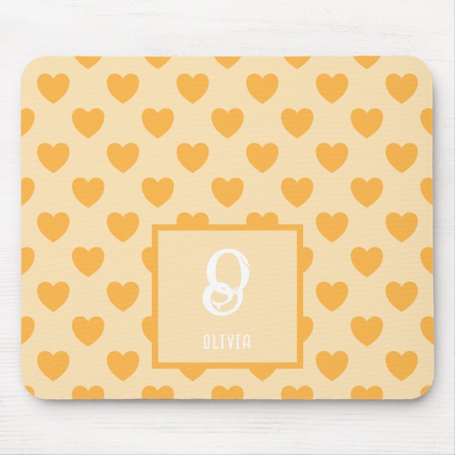 Tapis De Souris Nom du monogramme Orange Hearts Motif (Devant)