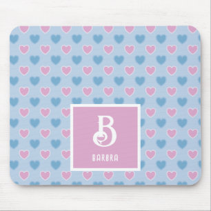 Tapis De Souris Nom du monogramme Pink & Blue Hearts Motif Pad de
