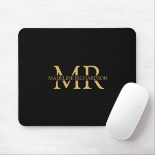 Tapis De Souris Nom du monogramme professionnel Black Gold Initial