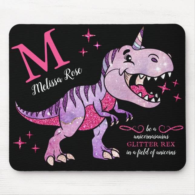 Tapis De Souris Nom du monogramme Unicornasaurus Parties scintilla (Devant)