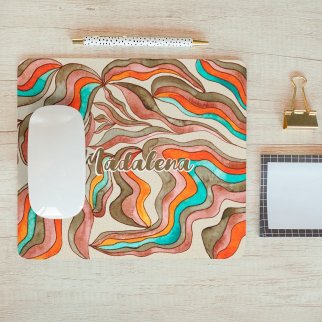 Tapis De Souris Nom du script Super rétro rose vif orange vif (Front)