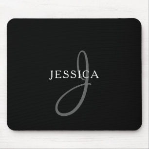 Tapis De Souris Nom élégant Monogramme   Noir Blanc & Gris