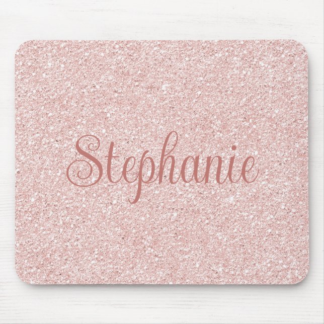 Tapis De Souris Nom en écriture cursive rose gold pailleté (Devant)