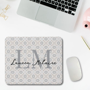 Tapis De Souris Nom en écriture monogramme de carreaux espagnols é