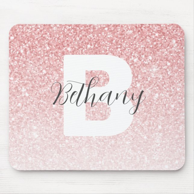 Tapis De Souris Nom en script monogramme avec paillettes rose girl (Devant)