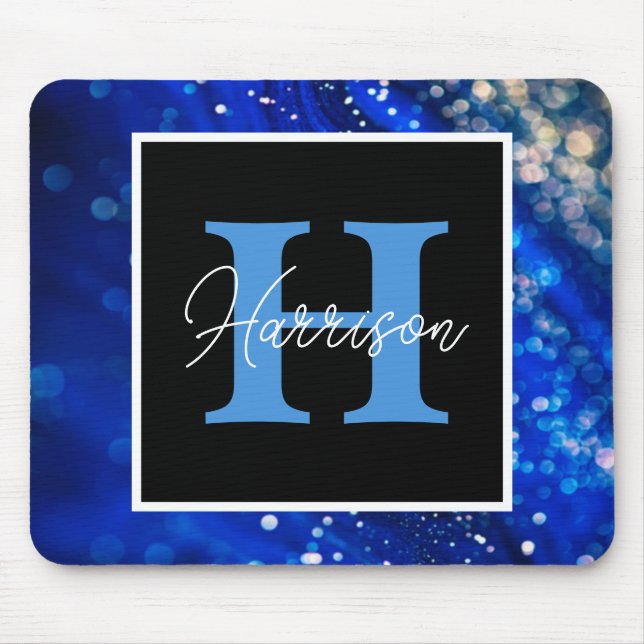 Tapis De Souris Nom et monogramme bleu (Devant)