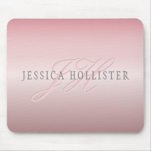 Tapis De Souris Nom et monogramme Blush en faux or rose doux