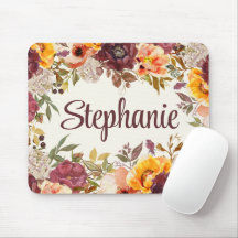 Nom floral automnal à l'aquarelle orange Bourgogne
