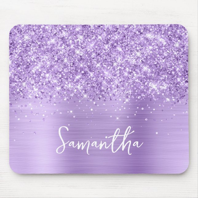 Tapis De Souris Nom Glam Lavande Pailleté (Devant)