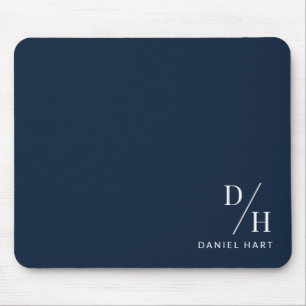Tapis De Souris Nom Initial Minimaliste Personnalisé Bleu Marine