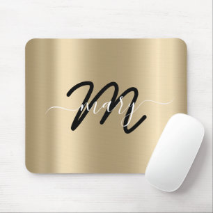 Tapis De Souris Nom minimal Monogram Gold Champagne Black