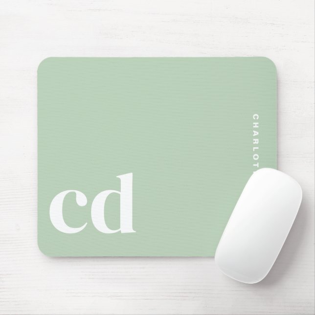 Tapis De Souris Nom minimaliste du monogramme vert clair (Avec souris)