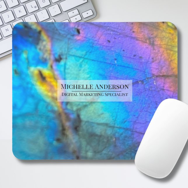 Tapis De Souris Nom moderne coloré tendance (Trendy Rainbow Labradorite Crystal Modern Name Mouse Pad)