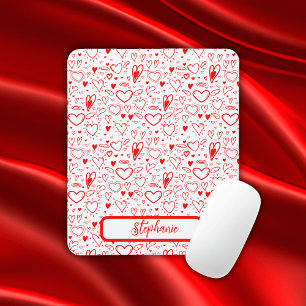 Tapis De Souris Nom Monogramme avec coeur rouge sur blanc