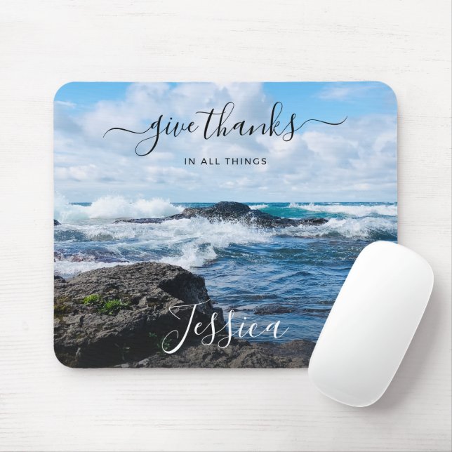 Tapis De Souris Nom Monogramme Citation Chrétienne Photo de Plage (Avec souris)