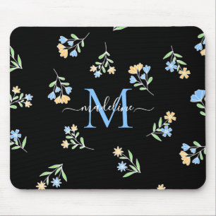 Tapis De Souris Nom monogramme et jaune bleu initial