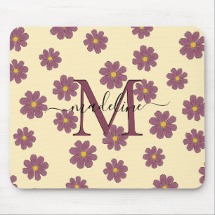 Tapis De Souris Nom monogramme et Motif initial de fleurs mûres