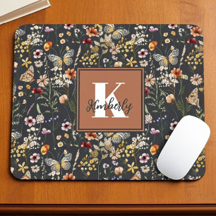 Tapis De Souris Nom Monogramme Floral Boho Moderne