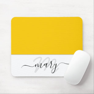 Tapis De Souris Nom Monogramme Lemon jaune minimal Blanc moderne