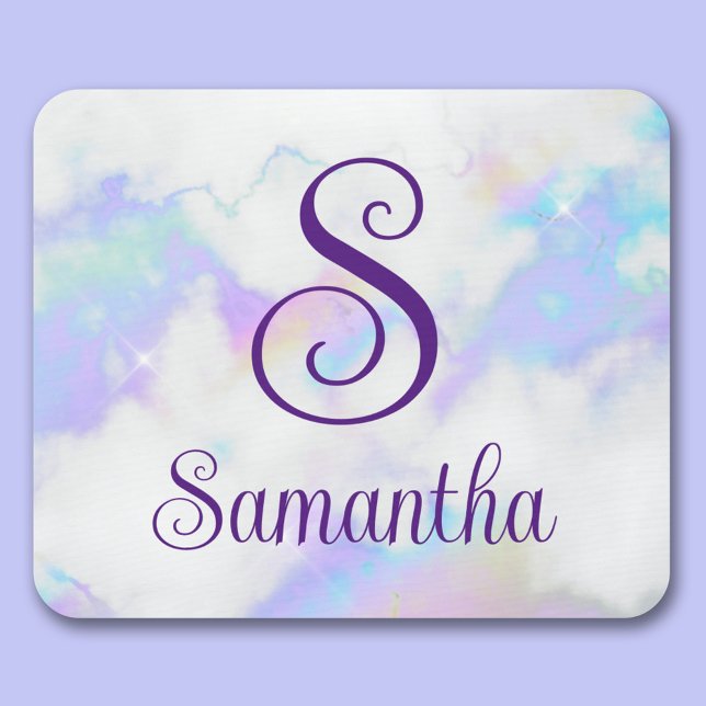 Tapis De Souris Nom Monogramme Marbre Arc-en-Ciel Iridescent Brill (Sparkly Iridescent Rainbow Marble Monogram Name Mouse Pad)