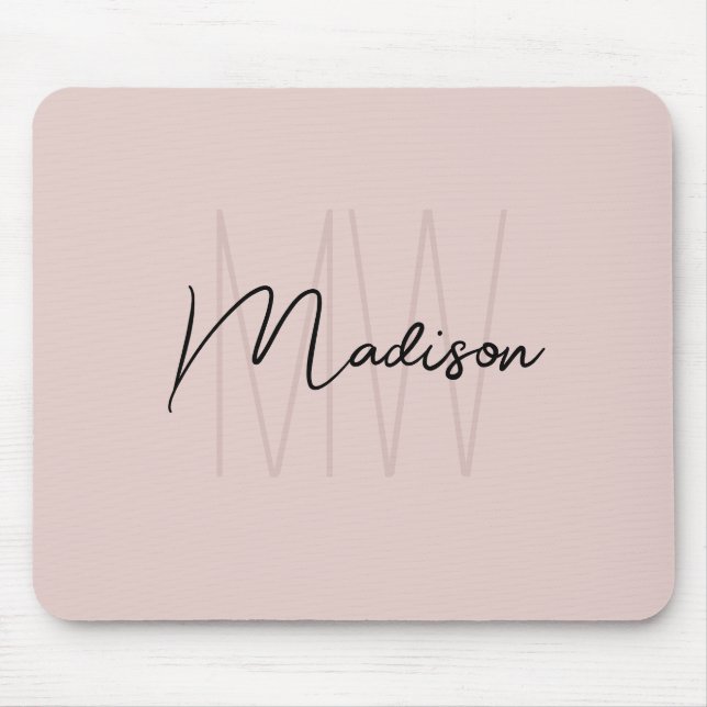 Tapis De Souris Nom Monogramme moderne Script Blush Pink (Devant)
