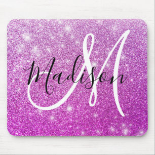 Tapis De Souris Nom Monogramme Paillettes Violet Fille et Glamour