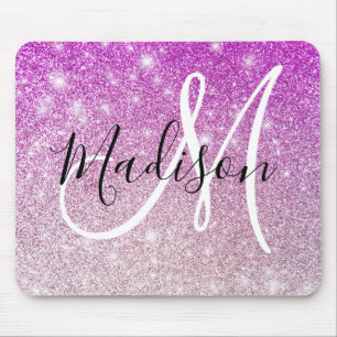 Tapis De Souris Nom monogramme Paillettes Violet Girly & Glam