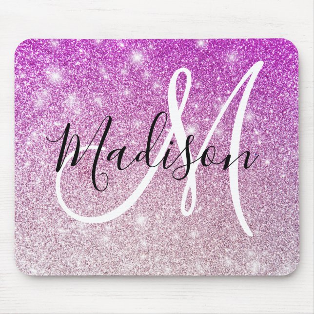 Tapis De Souris Nom monogramme Paillettes Violet Girly & Glam (Devant)