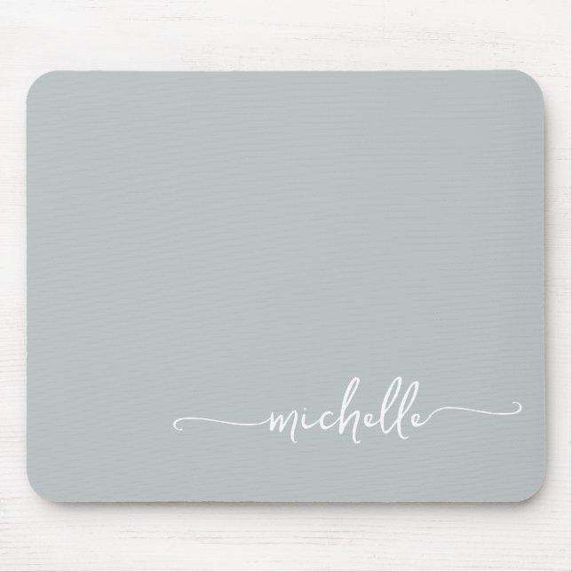 Tapis De Souris Nom Monogramme Vert Sauge Simple Féminin (Devant)