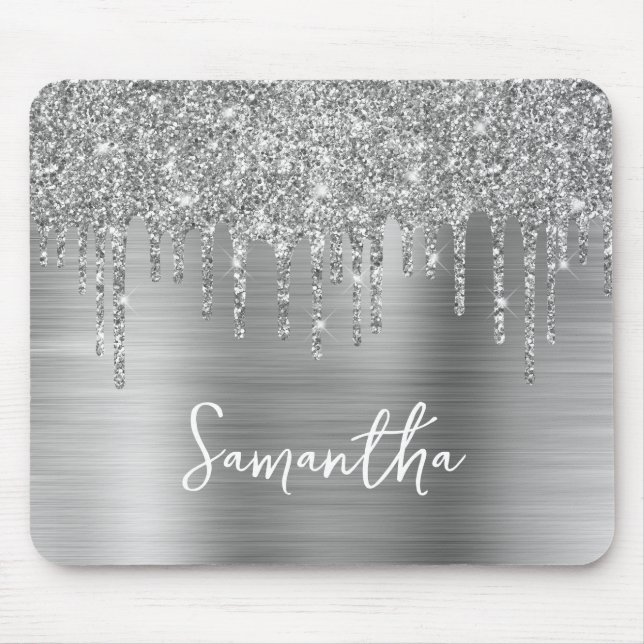 Tapis De Souris Nom Pailleté Argent Glamour (Devant)