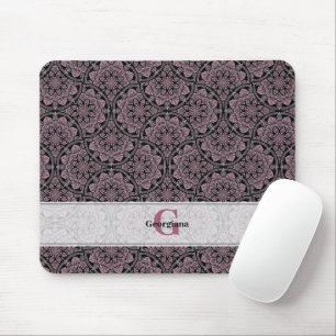 Tapis De Souris Nom personnalisé 1920s Dusky Rose Floral Fronds Ma
