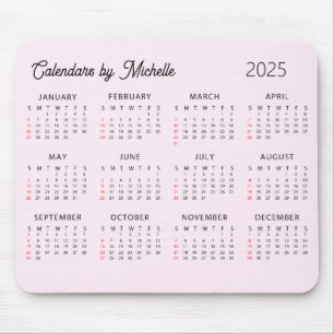 Tapis De Souris Nom personnalisé 2025 Calendrier Pink personnalisé