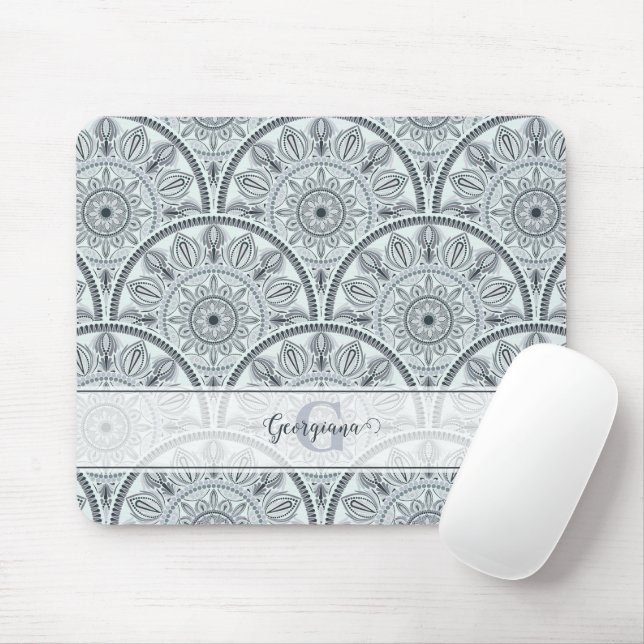 Tapis De Souris Nom personnalisé Art Déco Harmonie Florale Gris Ma (Avec souris)