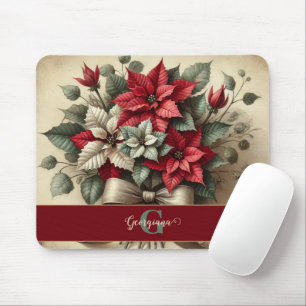 Tapis De Souris Nom personnalisé Bouquet Vintage Aquarelle Poinset