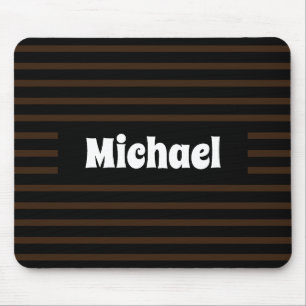 Tapis De Souris Nom personnalisé Brown foncé et noir simple rayé