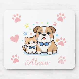 Tapis De Souris Nom personnalisé Chat Chien Patte Rose Mignon 