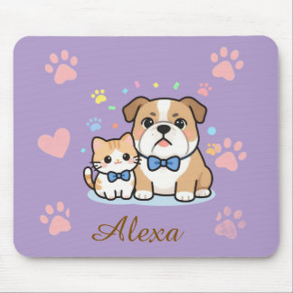 Tapis De Souris Nom personnalisé Chat Chien Patte Rose Mignon 